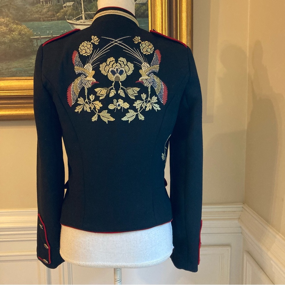 ZARA Black Embroidered Floral Bird Asian Print Military Jacket - Picture 10 of 16
